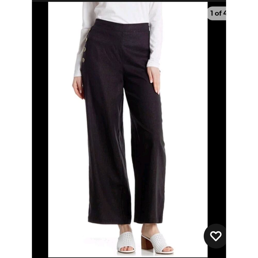 Eci Sailor Pull On Black Linen Blend Wide Leg Pants Womens M Summer Breathable